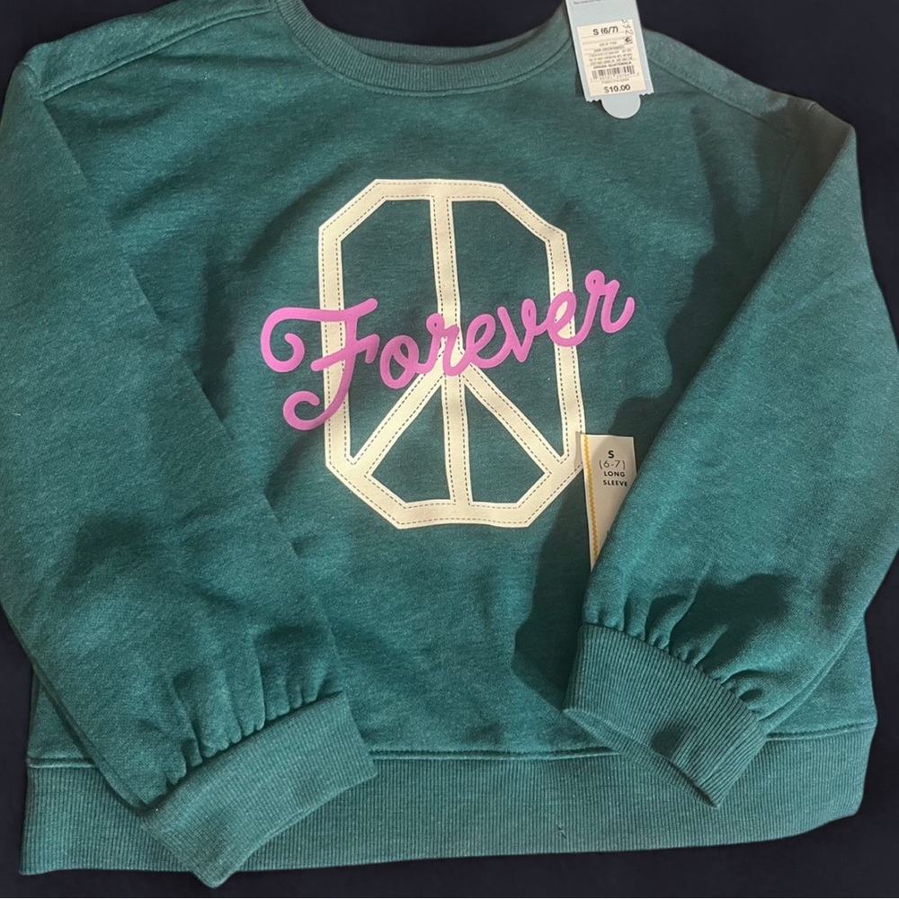 Cat & Jack Green Hoodie with Pink Script and Peace Symbol